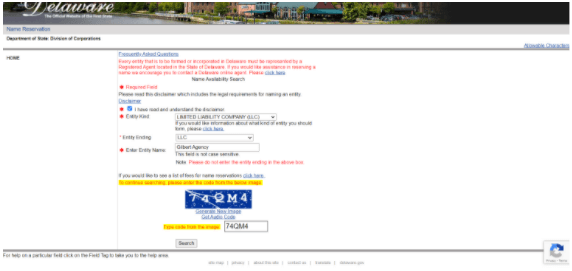 delaware name search step 3