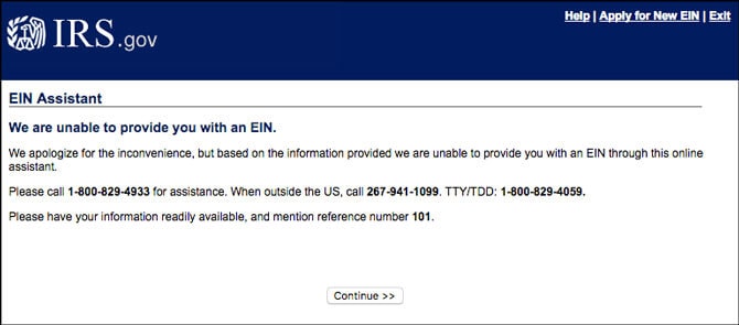 EIN rejected for name already exist