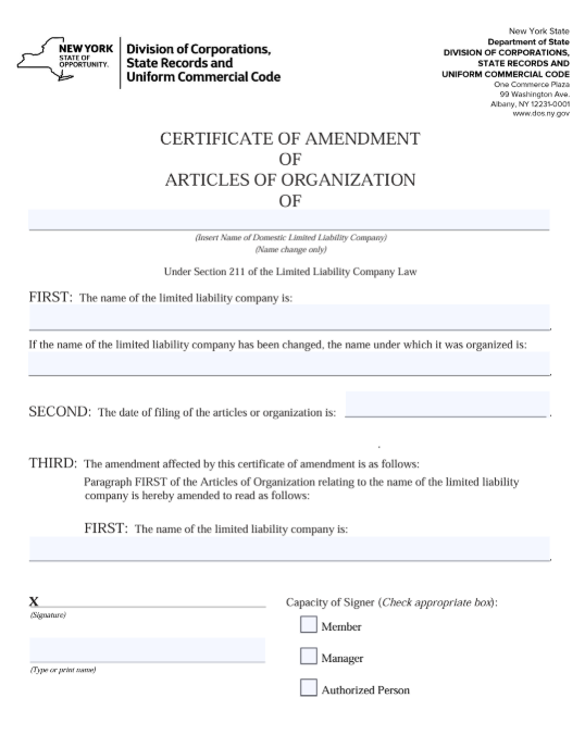 NYC Amendment of Articles of Organization