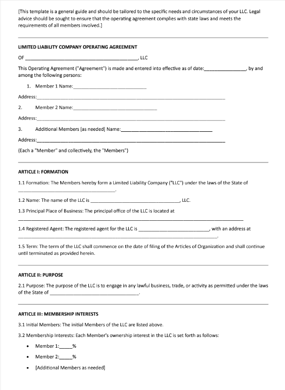 operating agreement